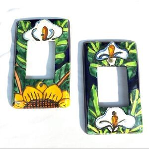 ORCHID & SUNFLOWER LIGHT‎ SWITCH PLATE HANDMADE AND PAINTED CERAMIC